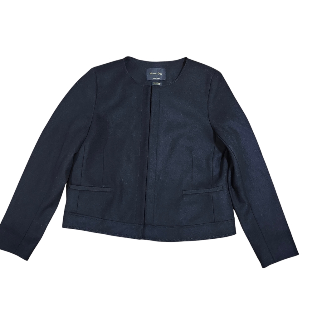 MASSIMO DUTTI black blazer wool blend cropped collarless lined women's 12